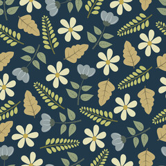 Floral seamless pattern. Foliage surface design of Scandinavian flowers and leaves