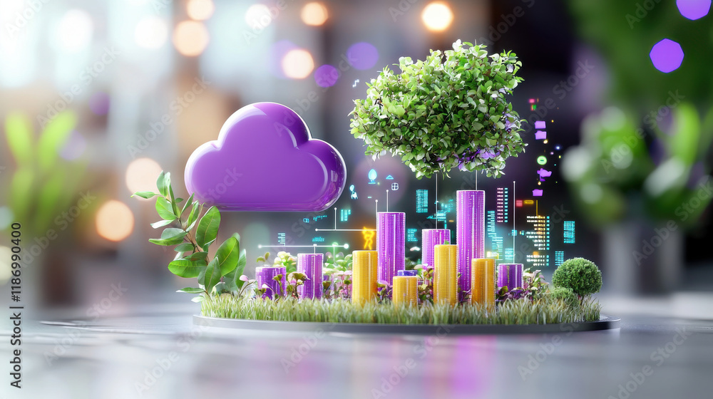 Aufkleber vibrant 3d infographic illustrating connection between cloud computing and data visualization, featu