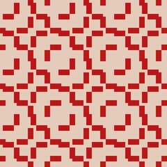 Abstract geometric seamless pattern with ethnic folk motif. Elegant red and beige color geometrical ornament texture with broken lines, chevron, zigzag. Retro vintage style background. Vector design