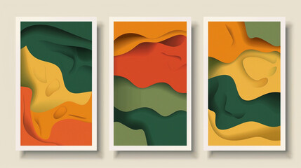 Set of minimal template in paper cut style design for branding, advertising with abstract shapes. Modern background for covers, invitations, posters, banners, flyers, placards. Vector illustration