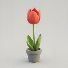 3D Red Tulip in Pot
