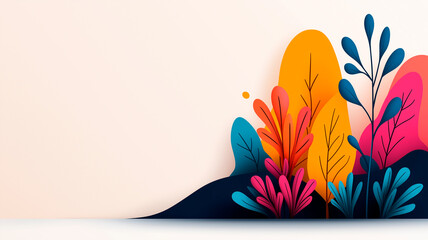 Fototapeta premium Colorful Paper Cutout Plants on White Background
