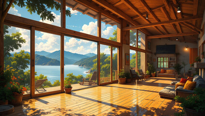 Open Living Room with Mountain View