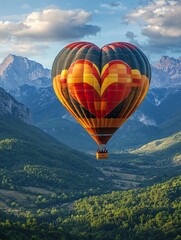 Fototapeta premium Scenic Hot Air Balloon Ride over Valley with Heart Pattern