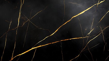 Deep Black Marble with Metallic Gold Veins, High Quality Photorealistic Image