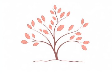 Obraz premium Minimalist one-line drawing of a tree with leaves in simple vector style on white background, perfect for modern design concepts.