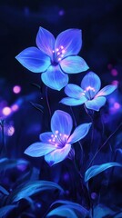 Glowing Blue Flowers Night Bloom Dark Fantasy Art