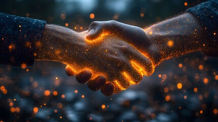 3D Close-Up View of a Handshake with Vibrant Lighting