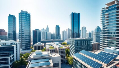 Modern Cityscape Featuring Skyscrapers and Solar Panels