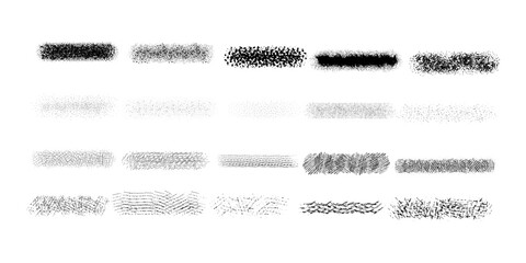 Dotted radial brush strokes. Granular dotted gradient collection. Grunge sprinkle spray texture. vector abstract shape effect. EPS