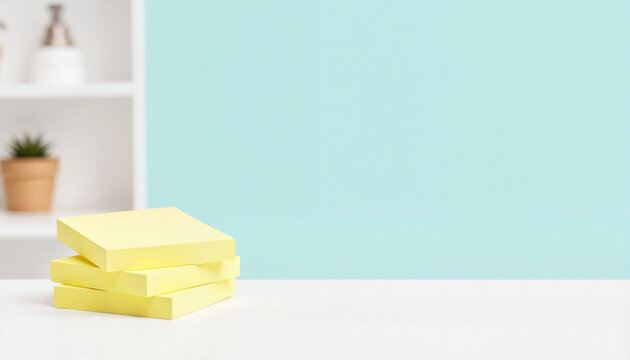 Blank sticky note stack on white desk, space for creativity, National Memo Day
