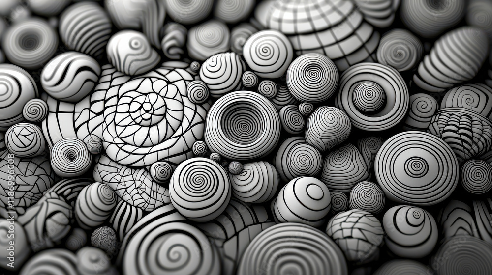 Leinwandbilder Intricate black and white geometric patterns create mesmerizing composition of spirals and circles, showcasing artistic depth and visual harmony