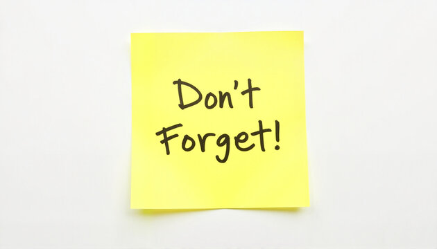 Bright yellow sticky note with reminder on clean white surface, organization, National Memo Day