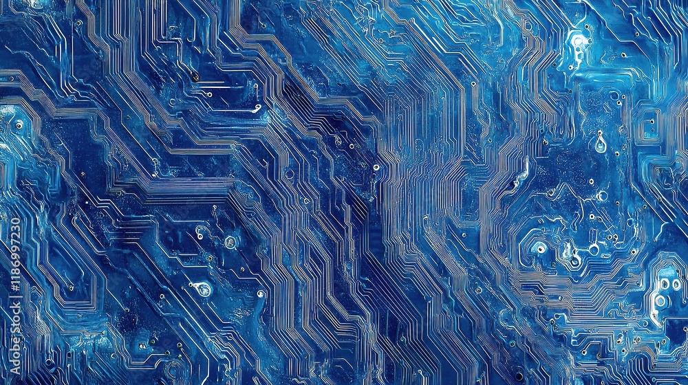Poster abstract blue circuit design with intricate lines and patterns