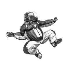 gorilla astronaut is doing a jumping tree pose