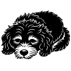 portuguese water dog black silhouette vector, dog sleeping vector, Simple silhouette Design vector icon with white background.