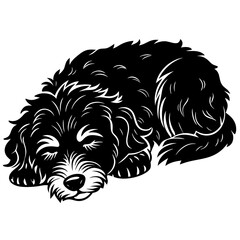 portuguese water dog black silhouette vector, dog sleeping vector, Simple silhouette Design vector icon with white background.