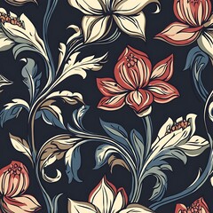 Stylish Flowers Pattern in Timeless Vintage Design - Seamless Artwork