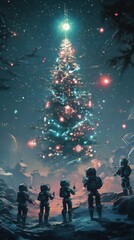Obraz premium Astronauts Celebrate Christmas on an Alien Planet