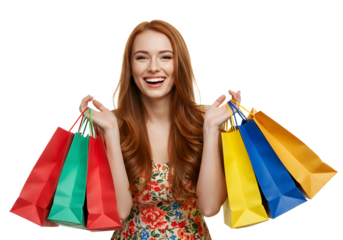 Beautiful smiling woman holding shopping bags in her hands.