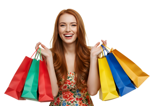 Beautiful smiling woman holding shopping bags in her hands.