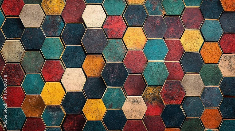 Poster colorful geometric hexagon pattern with abstract design elements