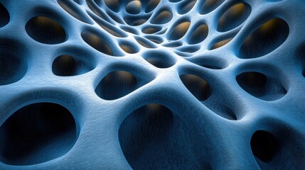 Abstract Blue Structure with Holes and Soft Lighting Atmosphere