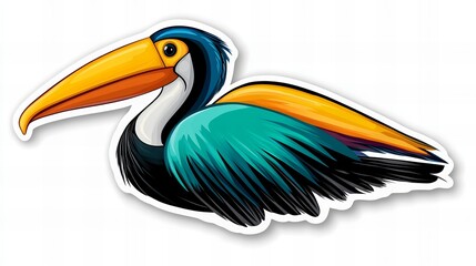 Obraz premium Vibrant toucan illustration, showcasing its colorful plumage and large beak against a white background.
