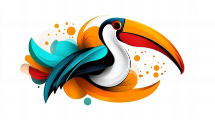 Obraz premium Vibrant toucan illustration in a stylized, abstract design. Bold colors and fluid shapes create a lively artwork.