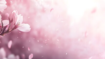 Serene Cherry Blossoms with Gentle Pink Background and Soft Light