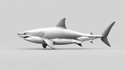 Fototapeta premium Realistic 3D Model of a Great White Shark Swimming in Neutral Space