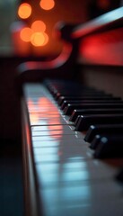 Piano keys close-up on a blurred background with bokeh