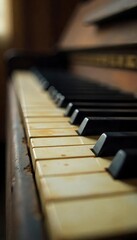 Piano keys close-up on a blurred background with bokeh