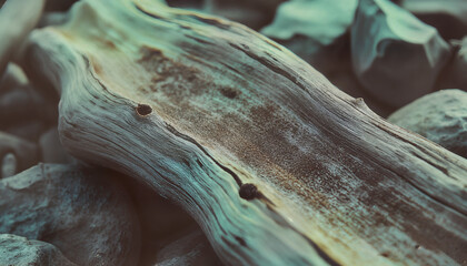 Weathered Driftwood on Rocks