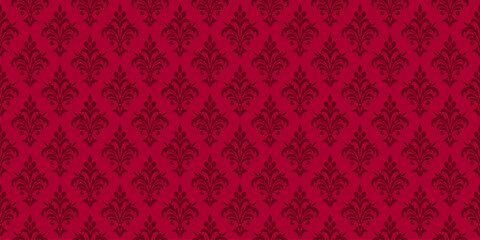 ELegant vintage damask seamless pattern. Dark red vector ornamental background. Luxury ornament in baroque, rococo, renaissance, revival style. Abstract oriental texture with curly floral elements