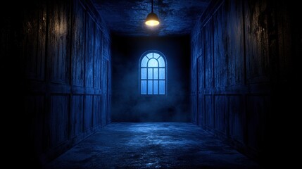 Obraz premium Atmospheric Dark Room with Eerie Lighting and Fog Effects