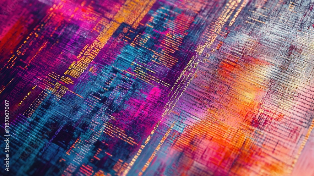 Poster abstract technology code with colorful overlaid lines and patterns