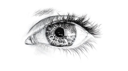 Anatomical study of the eye focusing on iris and retina with a white background