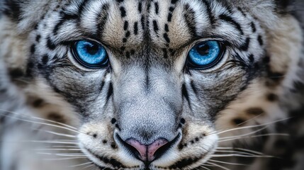 Obraz premium Majestic snow leopard portrait with striking blue eyes in closeup