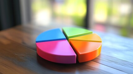 Fototapeta premium Colorful Pie Chart on Wooden Surface