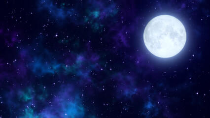 moon and starry night sky with nebula meditation background,glowing and shiny stars relaxing social media design element	