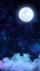 full moon and starry night sky with clouds meditation vertical background,glowing and shiny stars  relaxing social media design element © AIDIN