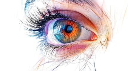 Fototapeta premium Artistic representation of human eye anatomy focusing on internal structures, white background