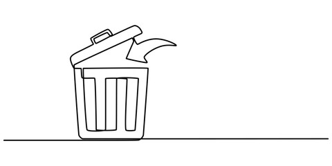 delete icon continuous one line drawing, one line art trash can vector illustration. line art, one continuous line, simple, hand drawn and sketch style. for icons, symbols, signs or logos, trashcan. 