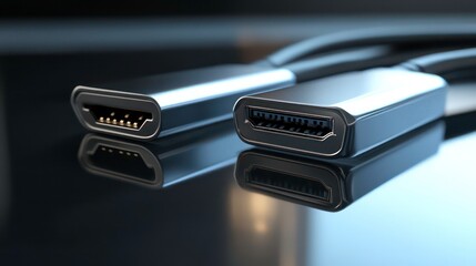 Modern usb and hdmi connectors on reflective surface