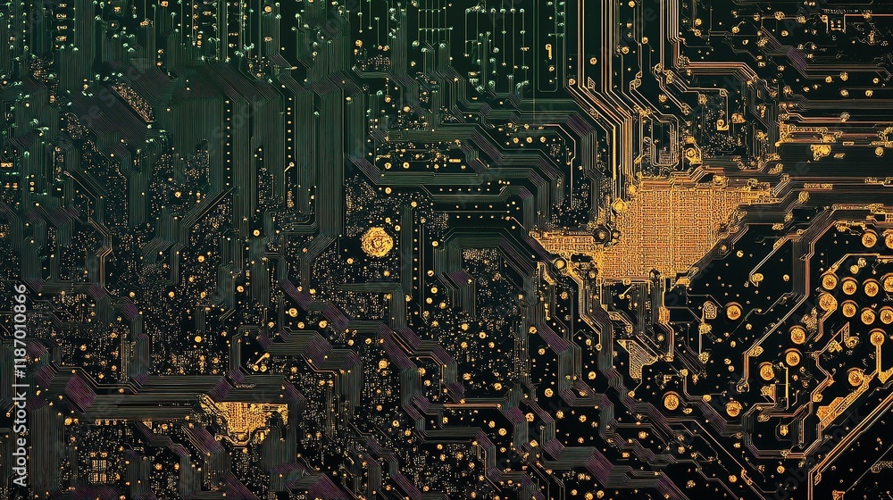 Poster intricate circuit board illustration with detailed line patterns