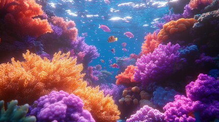 Vibrant Underwater Coral Reef Scene with Colorful Marine Life