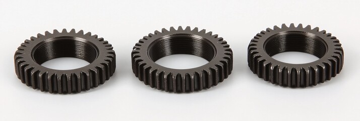 Three Dark Metal Gear Nuts Precision Engineering Components