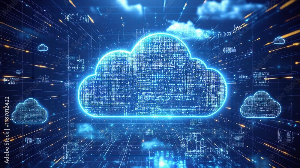 Poster futuristic digital cloud technology with data and information flow