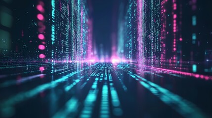 Digital code flows through virtual space